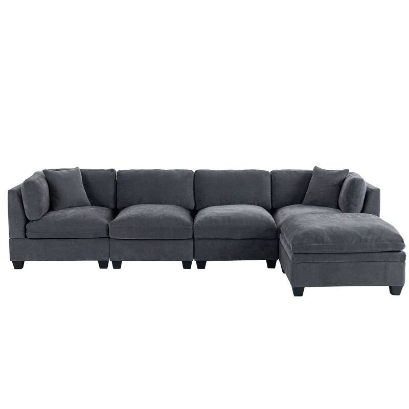 Modular L-Shaped Sectional Sofa with Removable Storage Ottoman, Upholstered Sofa Couch with 2 Hidden Cup Holders for Living Room