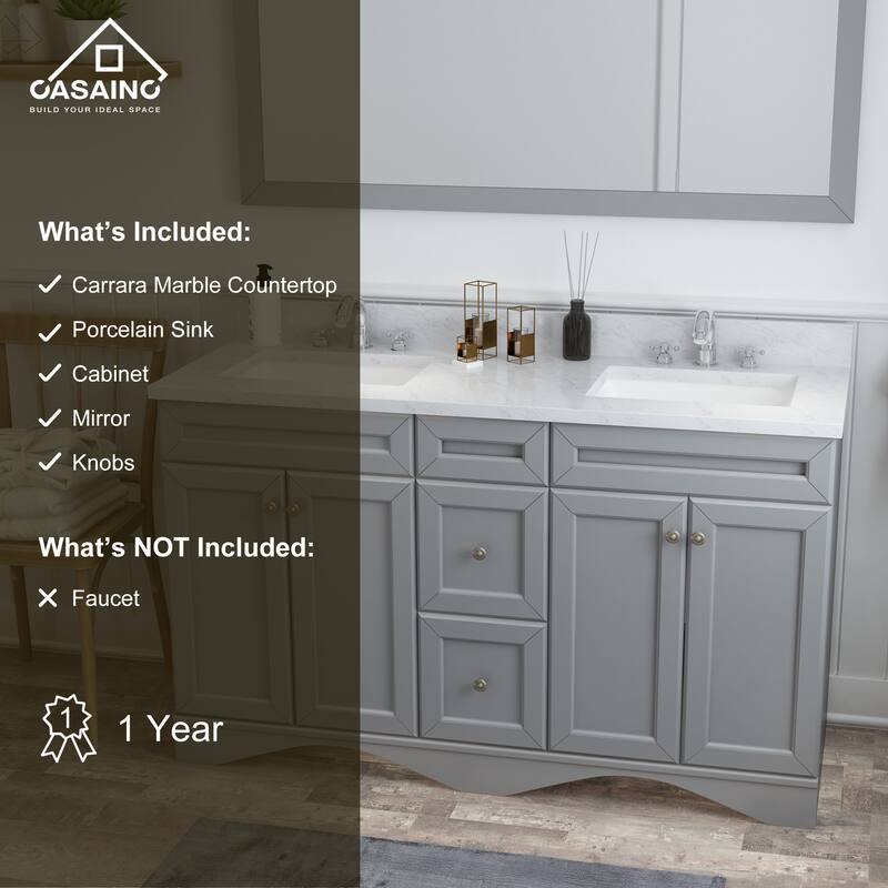 60 in. W x 22 in. D x 35.4 in. H Double Sink Bath Vanity in Gray with Top and LED Mirror