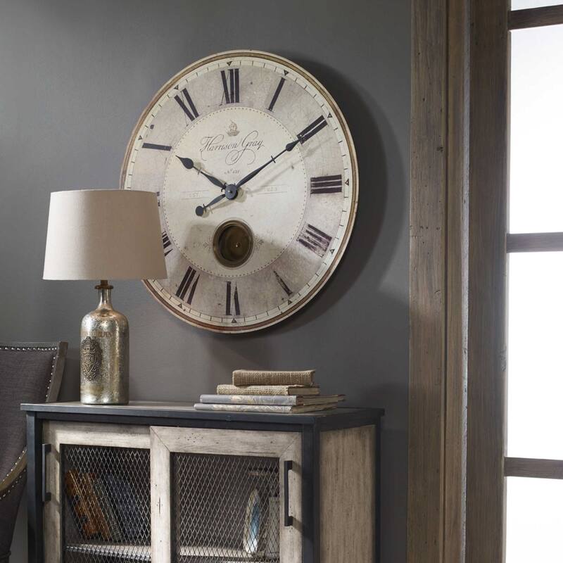 "Harrison Gray" Round Wall Clock - 23" - Beige and Brown