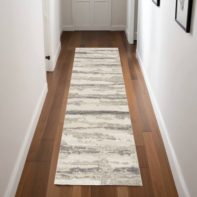 Power Loomed Abstract Modern Non Skid Stain Resistant Area Rug - 90' X '26' X '0.5 - 90' X '26' X '0.5 - Cream/Onyx - Runner
