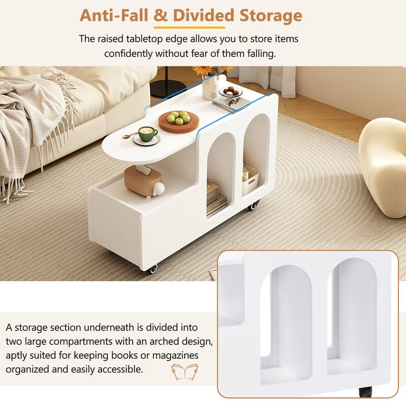 Mobile End Table with lockable wheels, Side Table with Storage Drawer, 11.8inch Narrow Nightstand with Multi-layer Storage