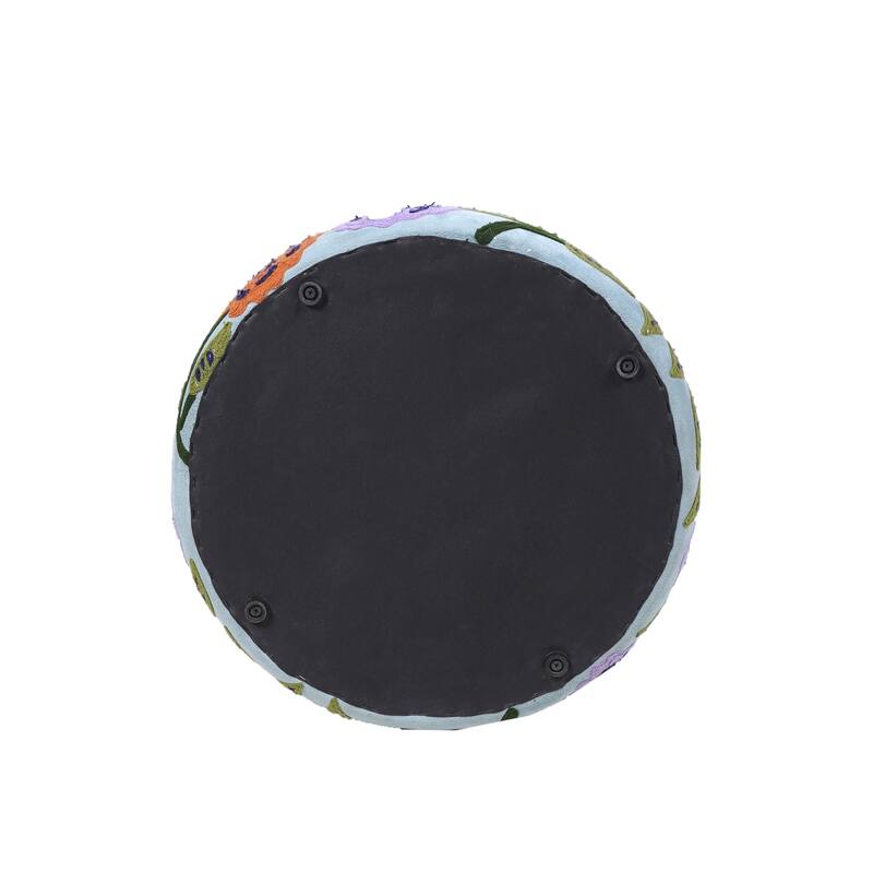 Nico Embroidered Velvet Round Ottoman, 17"D x 17"W x 18"H by Sevita