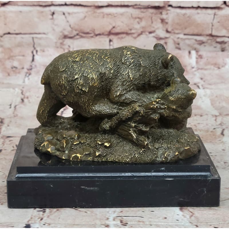 Bronze Bear And Cub Statue Realistic Wildlife Sculpture Decor