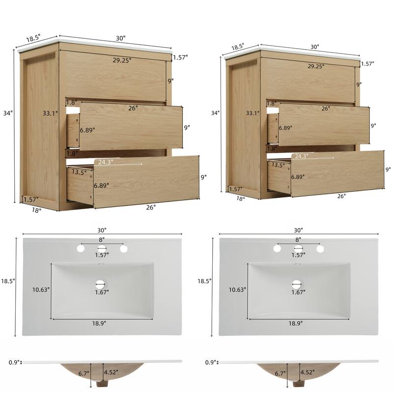 60" Double Sinks Bathroom Vanity Set, Bathroom Cabinet with Two Separate Ceramic Sinks, Soft Close