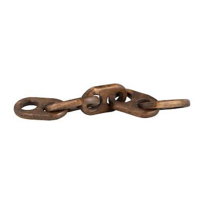 Sagebrook Home 18" Brown Wooden Chain Link Sculpture - A Rustic and Contemporary Link to Style for Home or Office