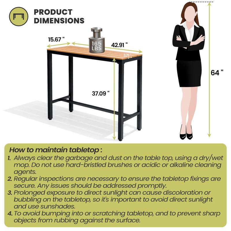 Crestlive Products Patio Outdoor Bar Table Rectangle Pub Table