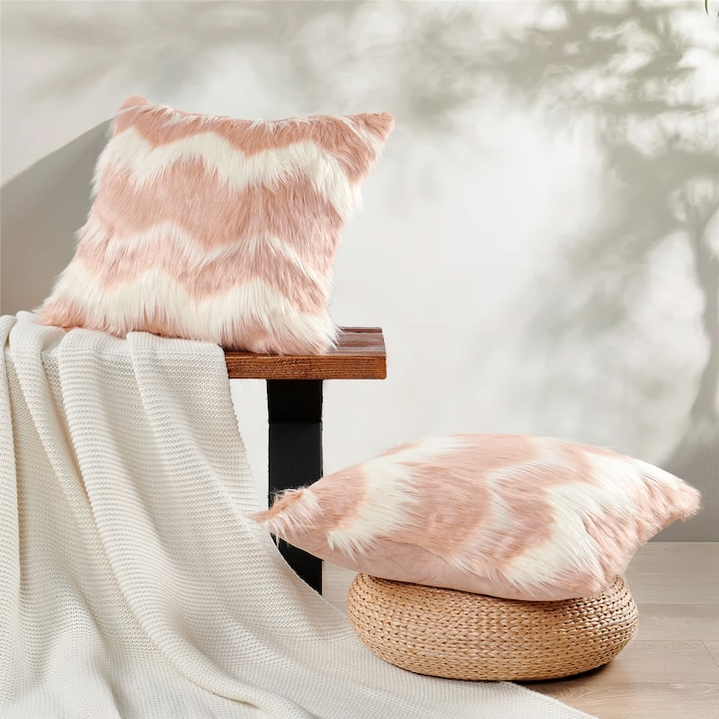 Chevron Shaggy Lamb FauxFur Pillow Cover (Set of 2), NO INSERT