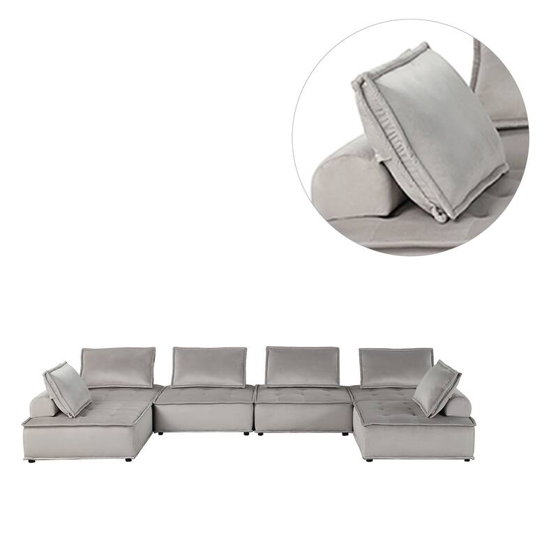 Velvet Upholstered 6-Seater Modular Sectional Sofa
