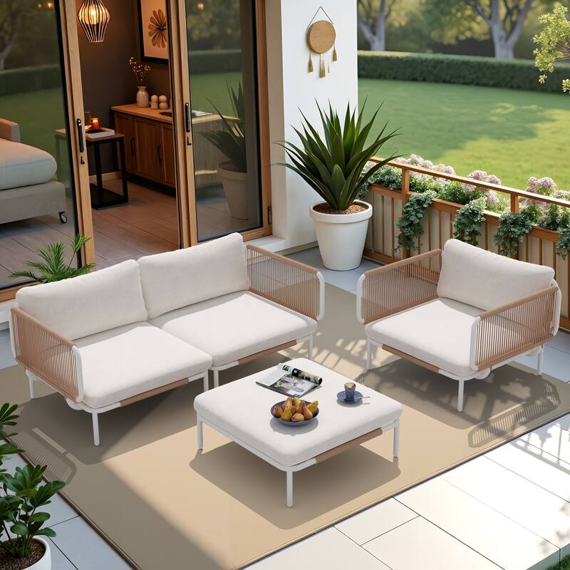 Outdoor Sectional Sofa Set with Cushions Patio Furniture DIY Free Combination - Beige