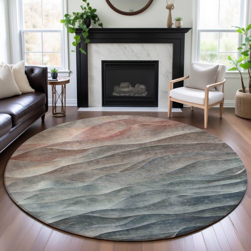 Premium Washable Super Soft Modern Waves Mayfield Rug - Teal - 8' x 8'