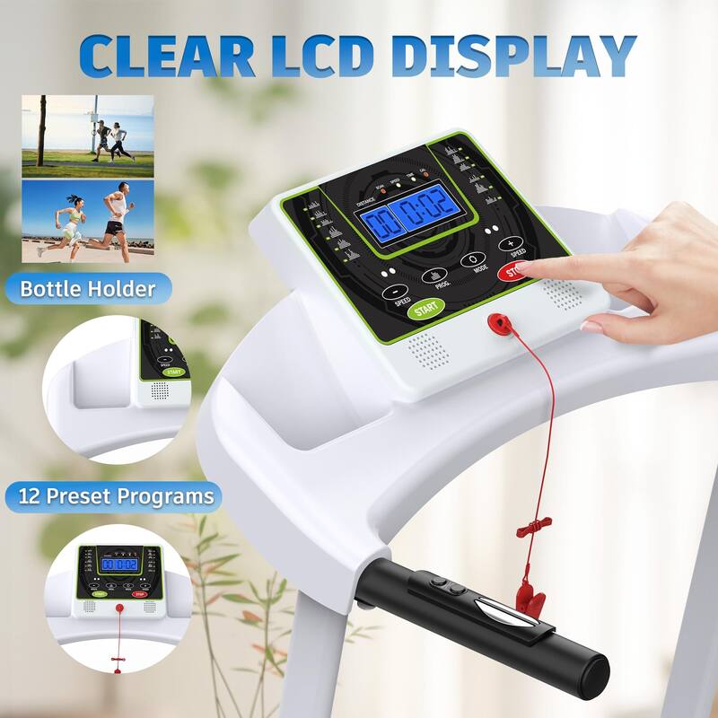 Folding Electric Treadmill w12 Programs, 3 Incline, Heart Rate Monitor, Bluetooth, Jogging Treadmill Compact Running Machine