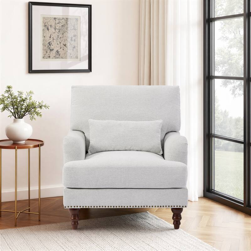 Chenille Accent Chair with Lumbar Pillow Nailhead Living Room