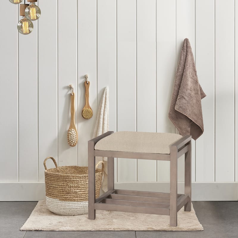 Hillsdale Amelia Backless Wood Vanity Stool, Antique Gray - Antique Gray - 21" x 14.5" x 18.5"