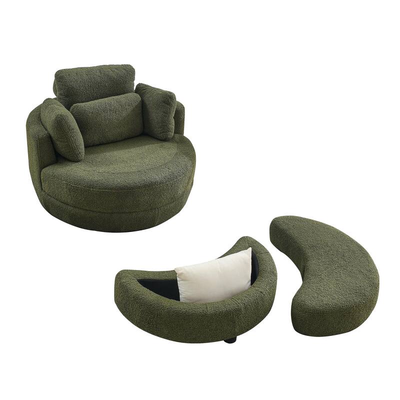 Oversized Teddy Fabric Swivel Barrel Chair with Moon Ottoman & 4 Pillows