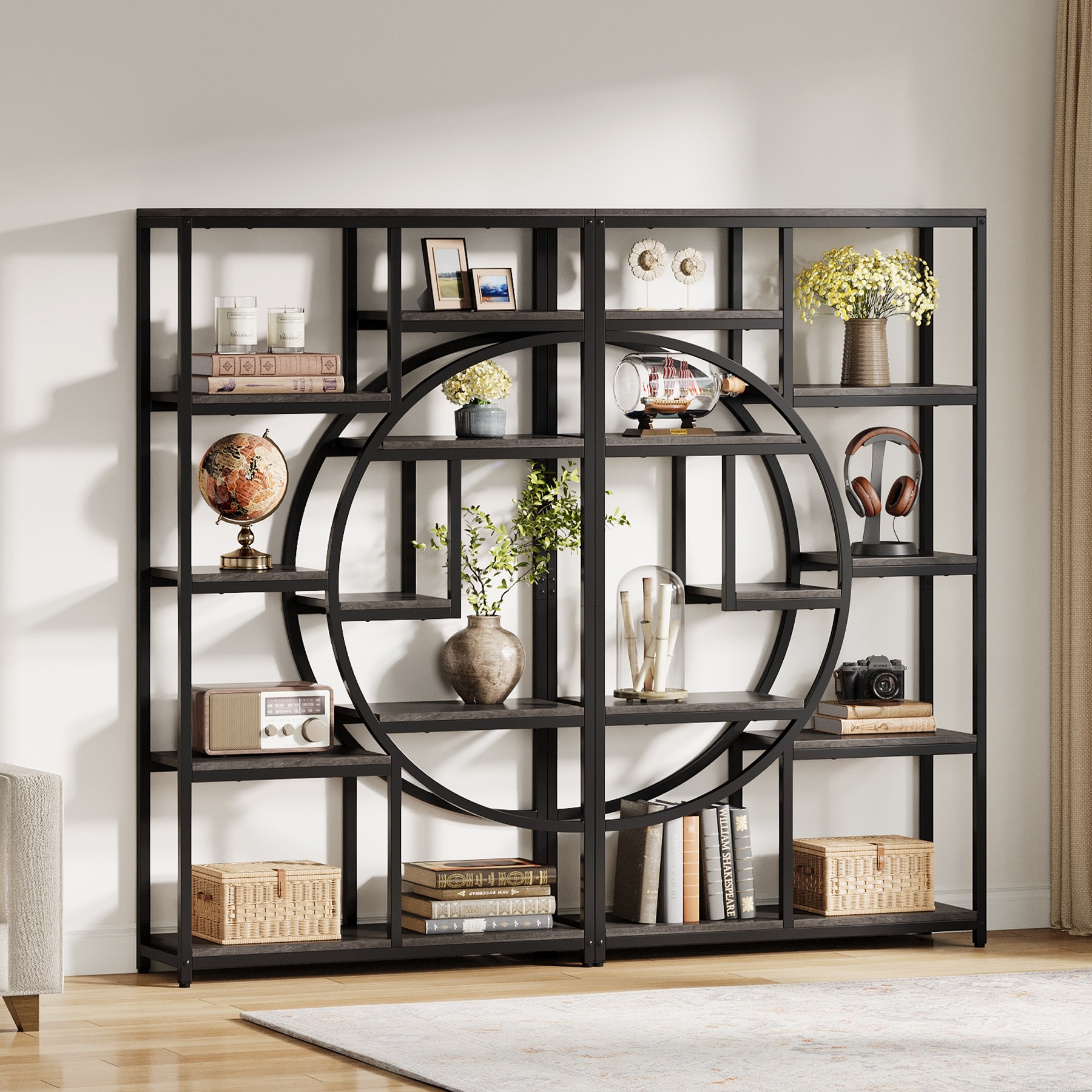 Bookshelf Industrial 5 Tier Etagere Bookcase, Freestanding Tall Bookshelves