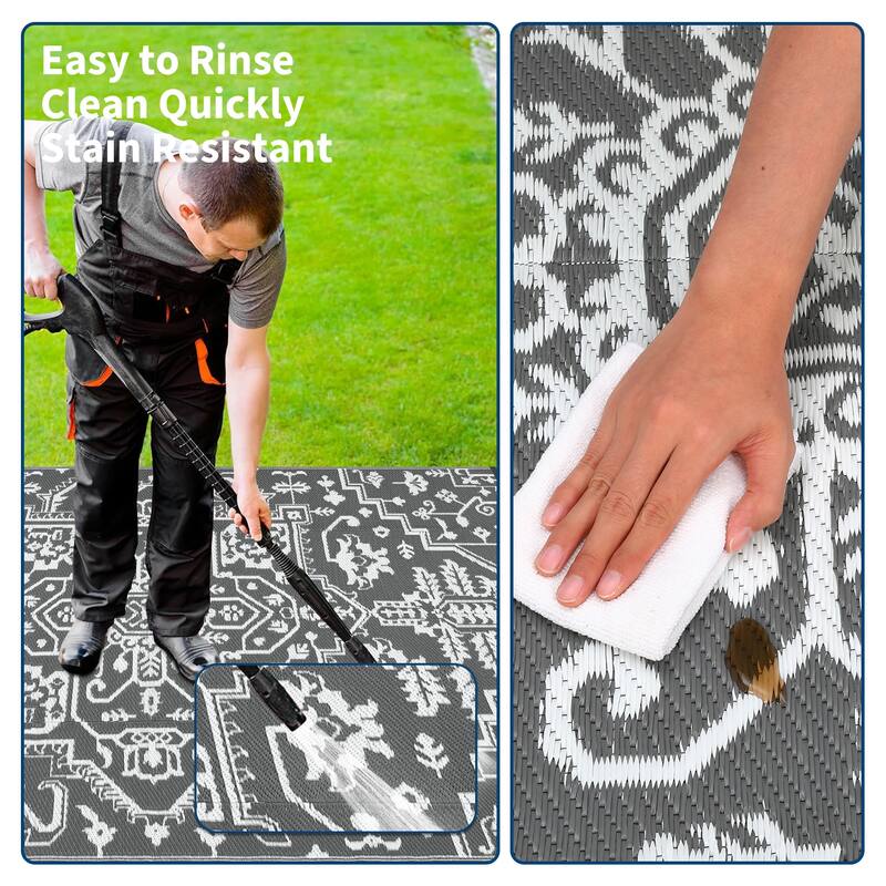 Outdoor Rug Reversible Plastic Straw Rug Outside Outdoor Waterproof Area Rug for Patio Deck Balcony Backyard Beach