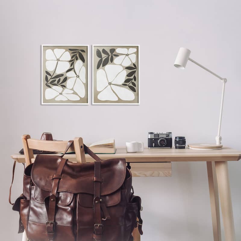 Stupell Neutral Bohemian Flowers Framed Giclee Art Design By Victoria Barnes (Set of 2)
