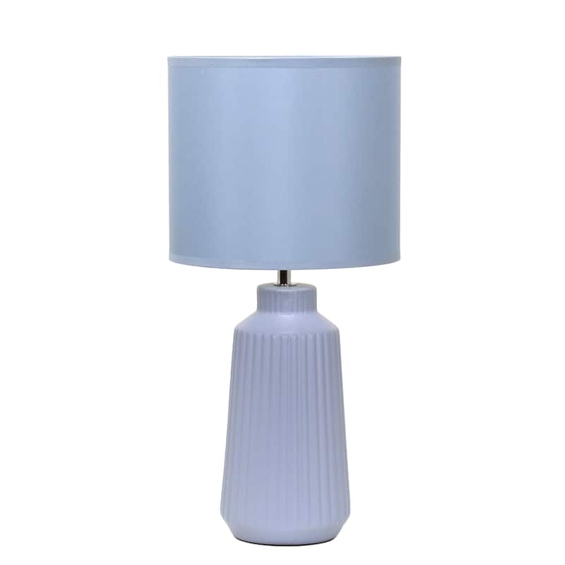 Textured Ceramic Table Lamp with Fabric Drum Shade Modern Faceted Base Compact Accent Lighting Multiple Colors - Slate