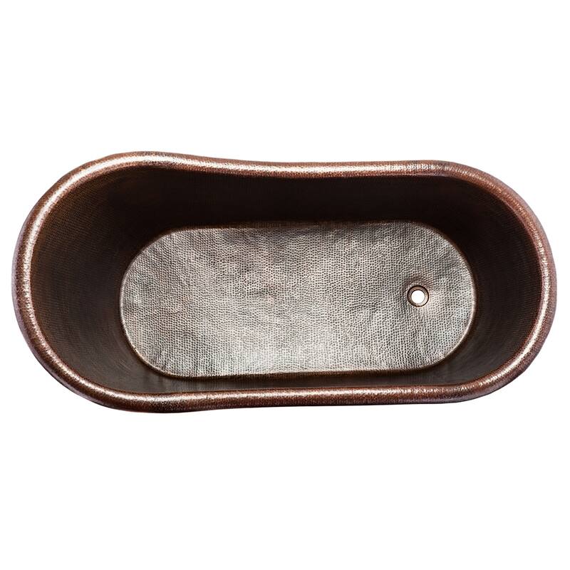 67" Hammered Copper Single Slipper Bathtub and Drain Package