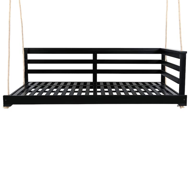Patio Wood Twin Size Swing with Hemp Ropes (No Cushion,Pillow)