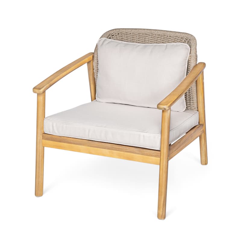 Christopher Knight Home - Camille 2-Piece Outdoor Acacia Wood Patio Club Chair with Woven Rope Backrest & Deep Seating