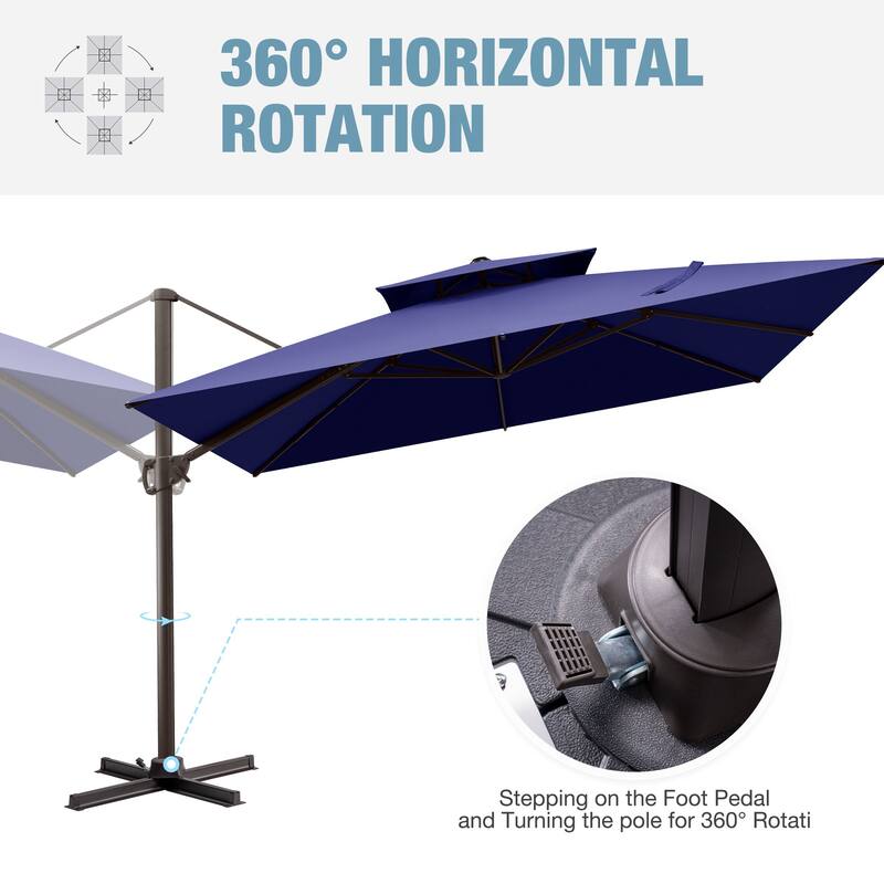 11 FT Square Outdoor Patio Double Top Cantilever Umbrella with Rod Base