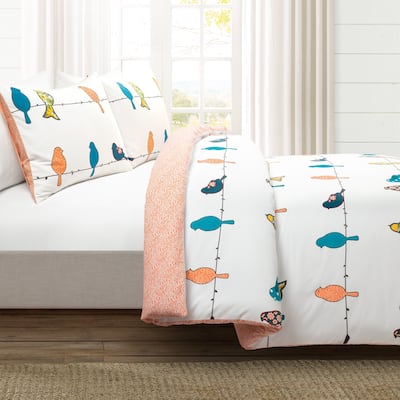 Lush Decor Rowley Birds Reversible Cotton Duvet Cover 3 Piece Set