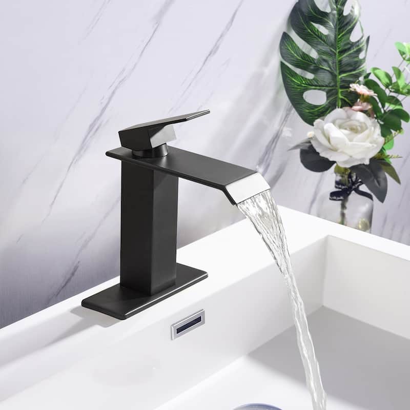 Modern Single Handle Waterfall Hand Bathroom Sink Faucet with Waterfall Spout Design, Corrosion and Rust Resistant
