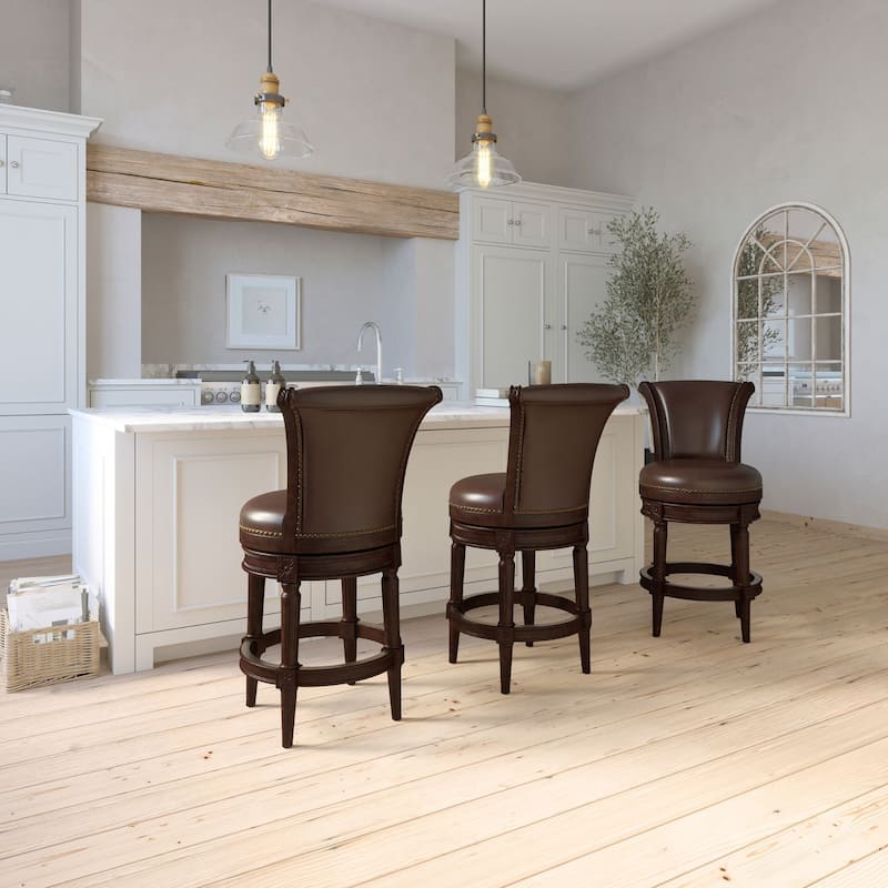 New Ridge Home Chapman 31in. Bar-Height Swivel Barstool with High-Back, Distressed Walnut Finish