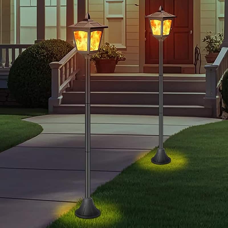 2 Pack 42" Solar Lamp Post Lights – Flickering Flame Waterproof Outdoor Pole Lights for Garden, Pathway, Yard - 40''