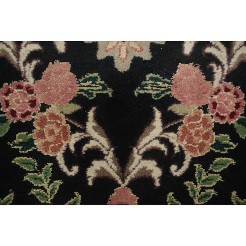 Hand Knotted Oriental 100% Wool Carpet Traditional Floral Black Aubusson Runner Rug - 10' 0'' X 2' 6''