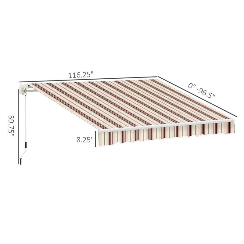 10' x 8' Retractable Patio Awning, Manual Crank, UV Waterproof Fabric