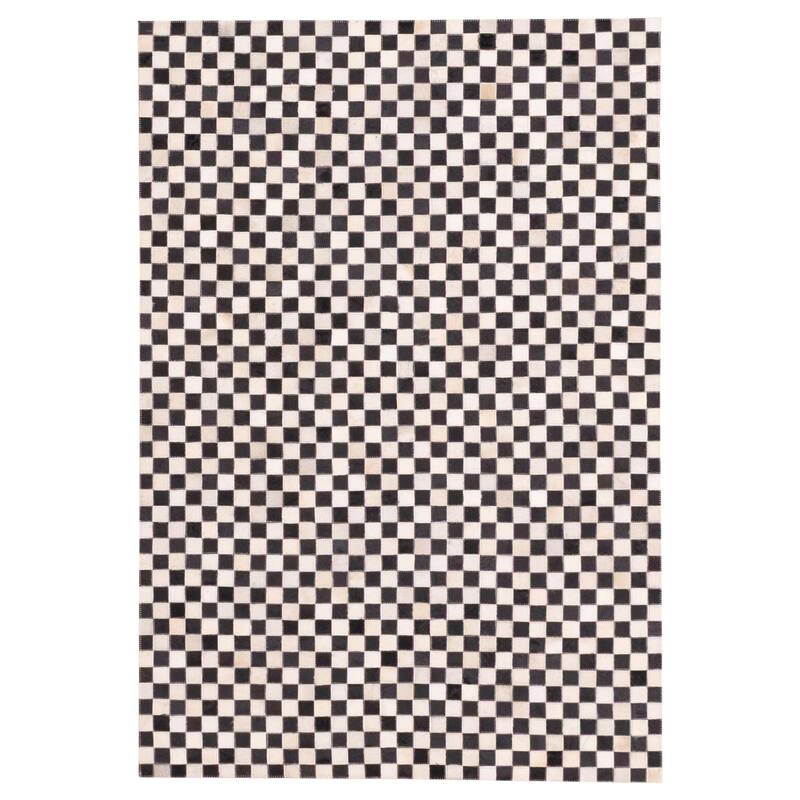 ECARPETGALLERY Handmade Cowhide Patchwork Black, Cream Leather Rug - 4'0 x 6'0