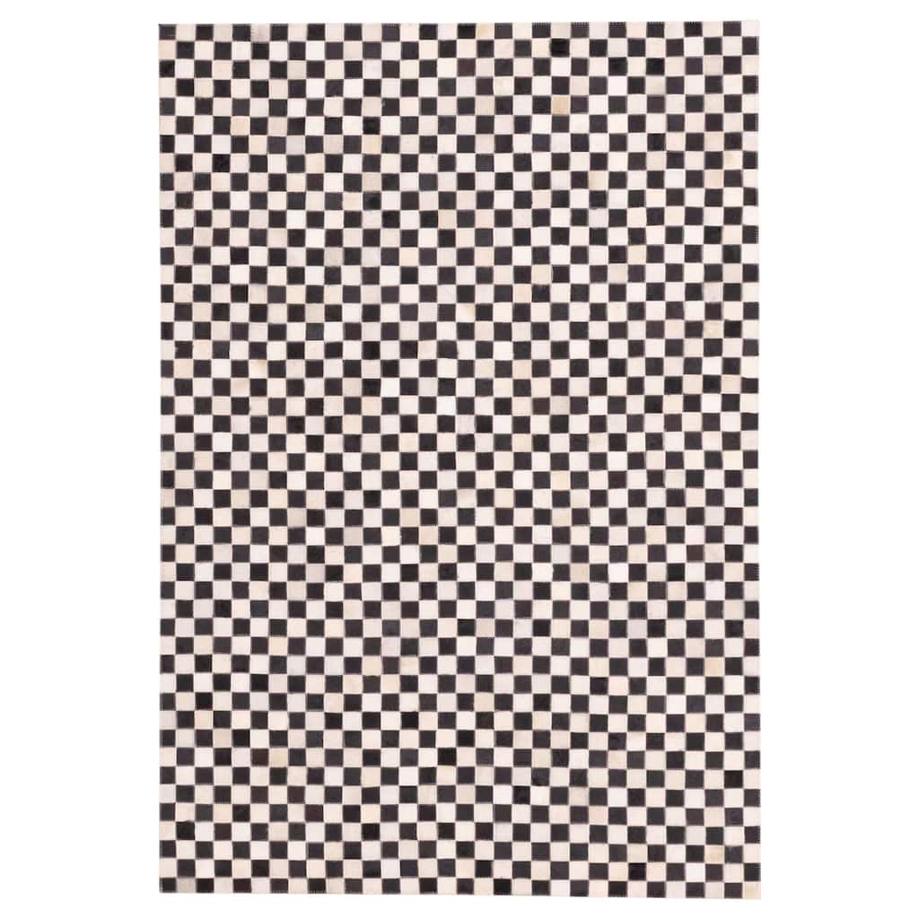 ECARPETGALLERY Handmade Cowhide Patchwork Black, Cream Leather Rug - 4'0 x 6'0