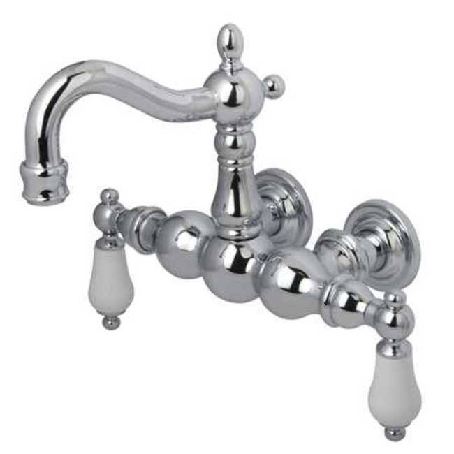 Kingston Brass Vintage Wall Mounted Clawfoot Tub Filler with Porcelain - Polished Chrome