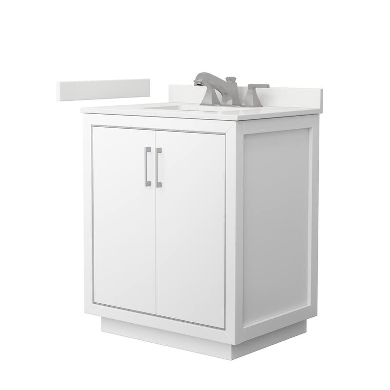 Wyndham Collection WCF111130S-QTZ-US3MXX Icon 30" Free Standing Single - White / White Quartz Top / Brushed Nickel Hardware