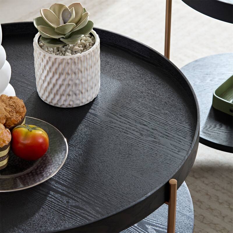 2-Piece 2 tier Round Coffee Table Set,Easy Assembly Nesting End Tables