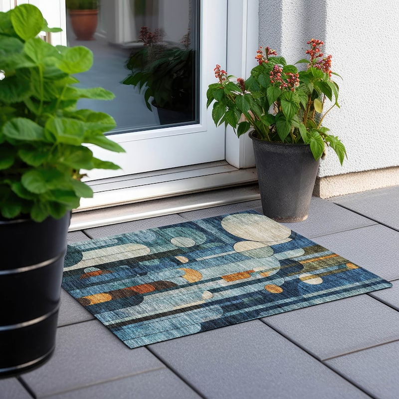 Machine Washable Indoor/ Outdoor Abstract Deco Chantille Rug