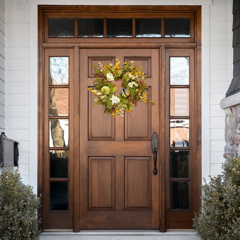 Pumpkins Berries Artificial Fall Harvest Twig Wreath, 24-Inch, Unlit