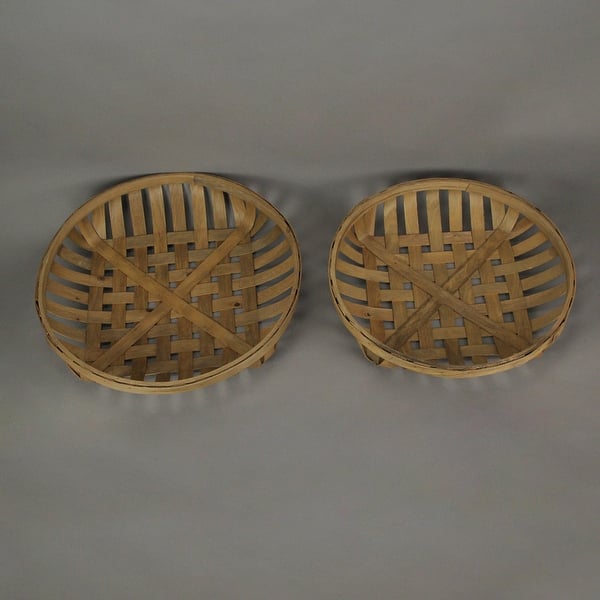 tobacco basket round Round Natural Woven Wood Tobacco Basket Tray Decorative Serving Display Set of 2