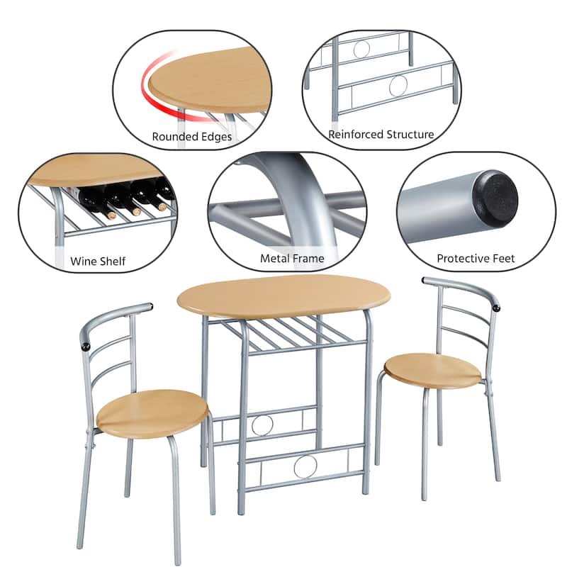 Yaheetech Modern Round Dining Table Set, 3 Piece Dining Room Sets for Kitchens, Apartments
