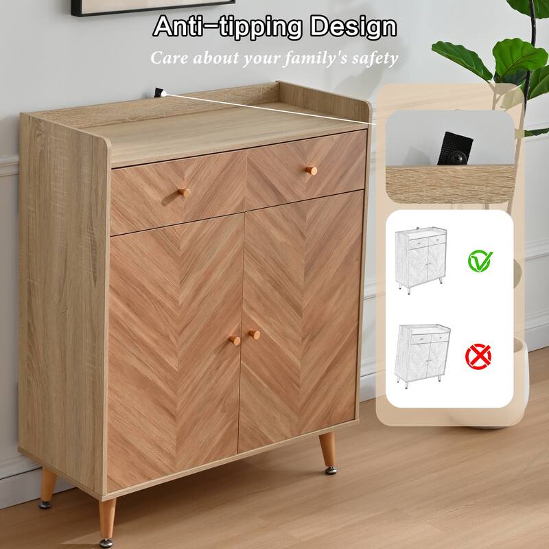 GDFStudio Thatch Shoe Cabinet with Commercial-Grade Laminate Herringbone Storage and Adjustable Shelves