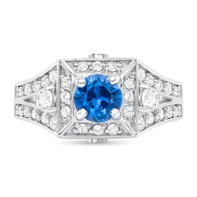 0.83 ct Blue Sapphire and Diamond Ring in 14k White Gold