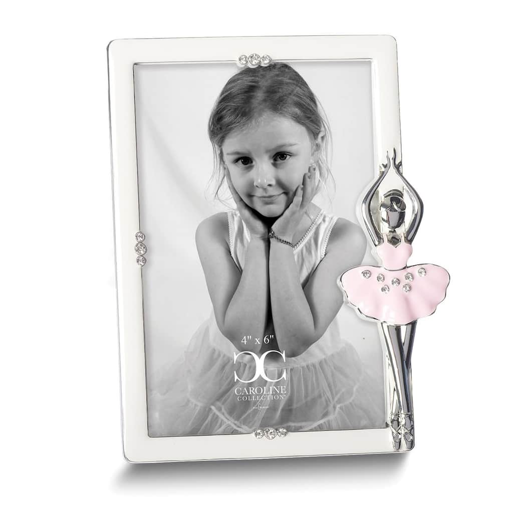 Curata Silver-Tone Ivory Enamel Ballet 4x6 Frame with Crystals and Ballerina