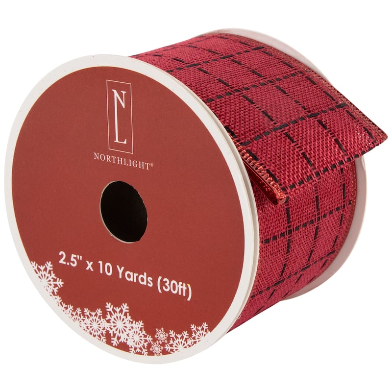 Red Square Wired Craft Christmas Ribbon 2.5" x 10 Yards