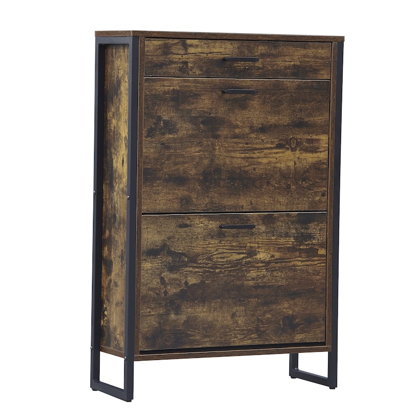 Wood Shoe Storage Cabinet for Entryway, 2 Flip Drawers Shoe Rack, Freestanding Hidden Shoe Organizer Holds up to 10 Pairs