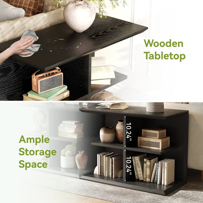 3-Tier End Table with Storage, Wood Sofa Side Table with 4 Cubes