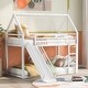 preview thumbnail 12 of 20, Twin over Twin Bunk Bed with Ladder and Slide, Black Metal Frame with High Guardrails, Playhouse Design for Fun and Safe Sleep White