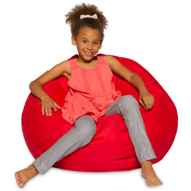 Kids Bean Bag Chair, Big Comfy Chair - Machine Washable Cover - 38 Inch Large - Solid Red