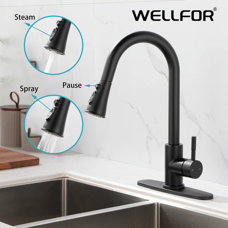 Single Handle Pull-down Sprayer Kitchen Faucet With Deck plate